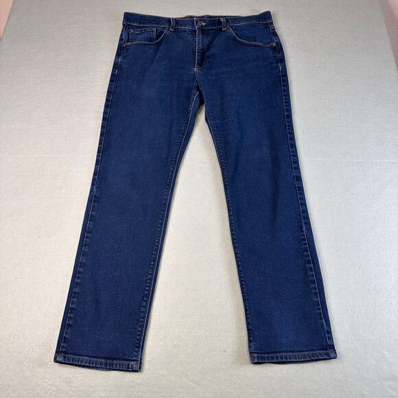 Mott & Bow Jeans Dark Blue Jeans Mens 36x30 Dark Wash Denim Olive Rinse Slim Fit